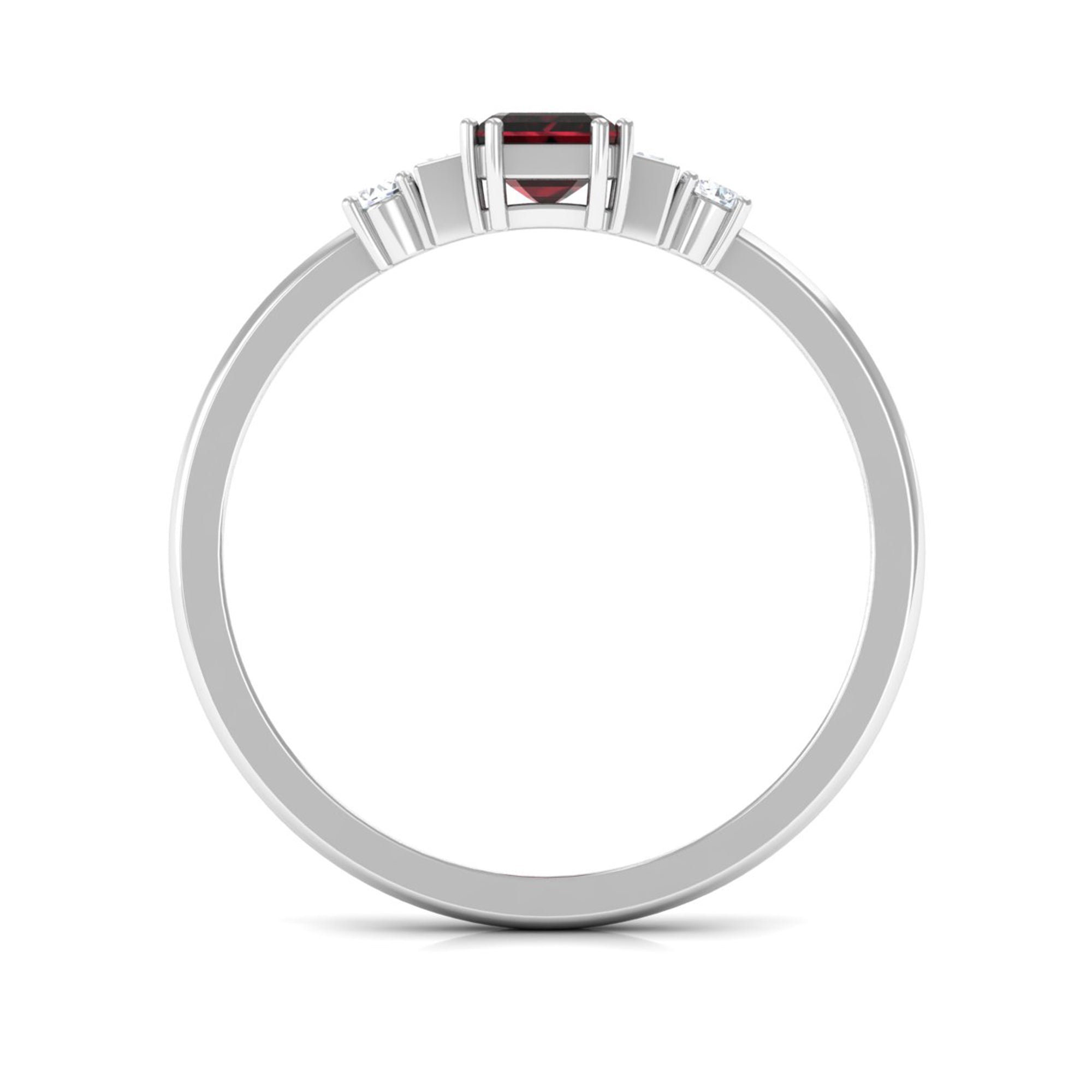 Octagon Garnet Solitaire Engagement Ring with Diamond Garnet - ( AAA ) - Quality - Rosec Jewels