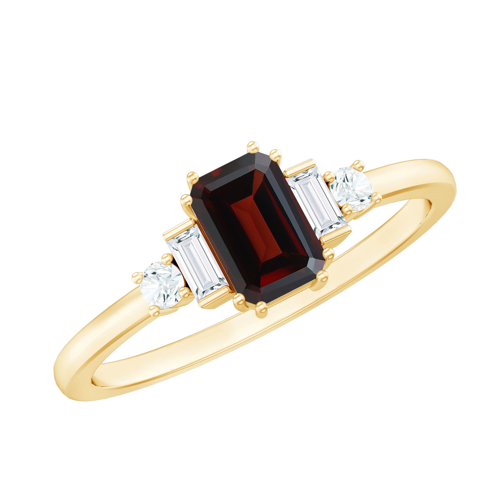 Certified Garnet Emerald Cut Engagement Ring with Real Diamond AAA - Rosec Jewels