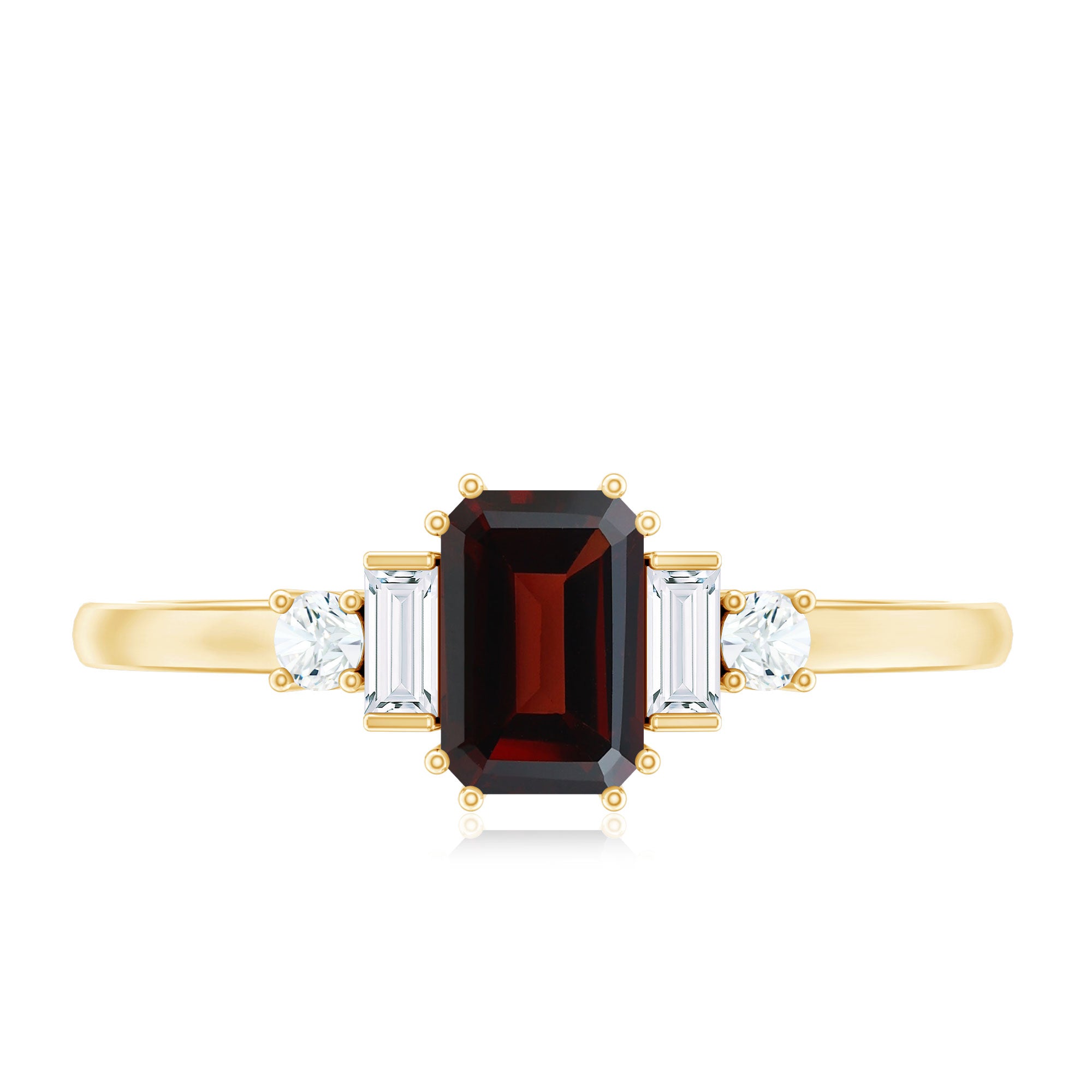 Certified Garnet Emerald Cut Engagement Ring with Real Diamond AAA - Rosec Jewels