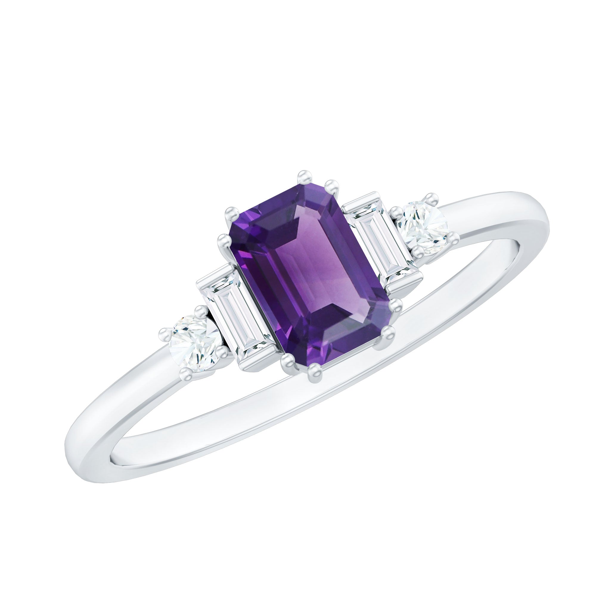 1.4 Carat Amethyst Emerald Cut Engagement Ring with Diamond AAA - Rosec Jewels