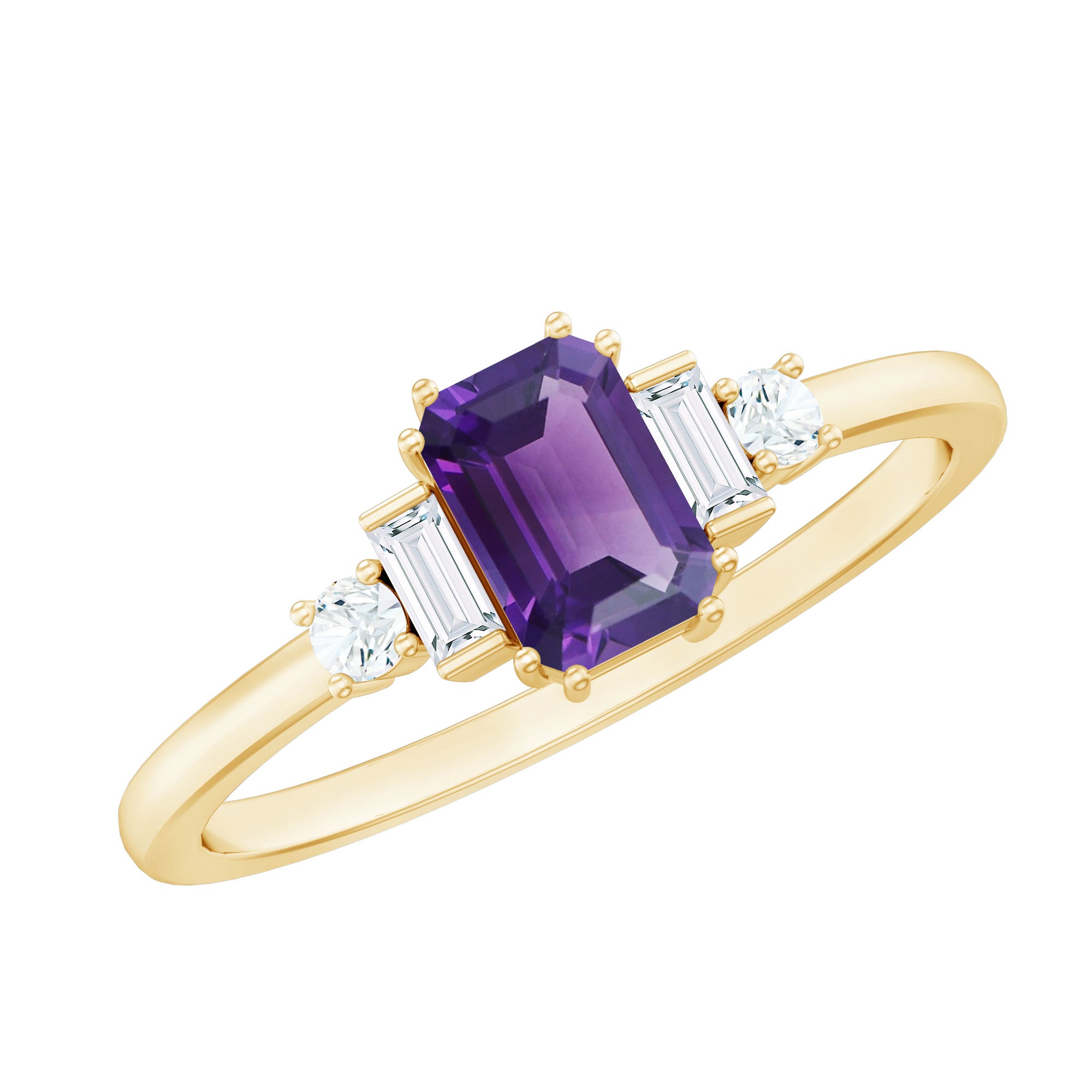 1.4 Carat Amethyst Emerald Cut Engagement Ring with Diamond AAA - Rosec Jewels