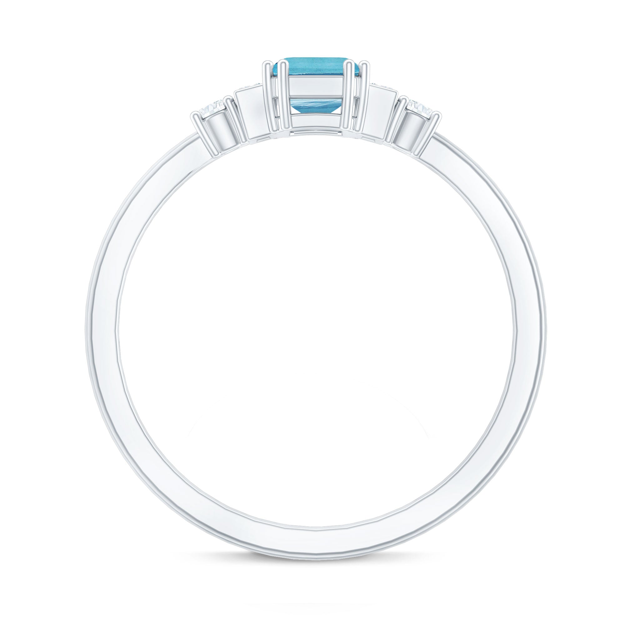 Rosec Jewels-Real 0.6 Carat Aquamarine Emerald Cut Engagement Ring with Diamond