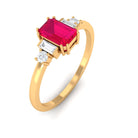 1 CT Octagon Ruby Solitaire Engagement Ring with Diamond Ruby - ( AAA ) - Quality - Rosec Jewels