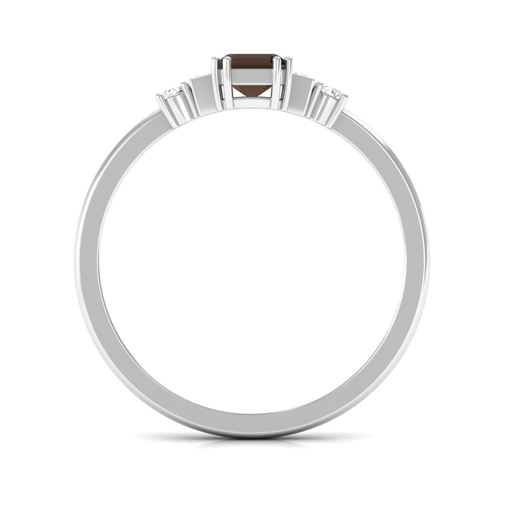 Octagon Cut Smoky Quartz Minimal Ring with Diamond Smoky Quartz - ( AAA ) - Quality - Rosec Jewels