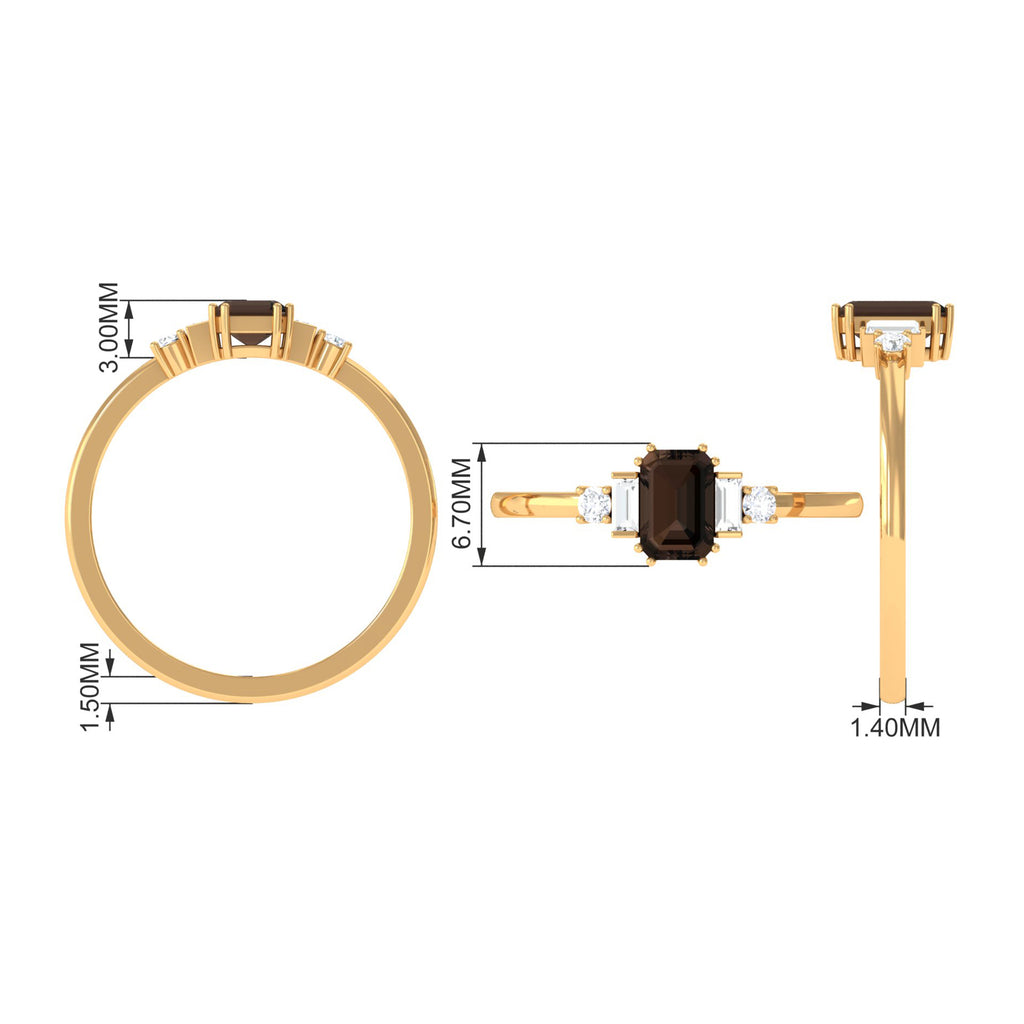 Octagon Cut Smoky Quartz Minimal Ring with Diamond Smoky Quartz - ( AAA ) - Quality - Rosec Jewels