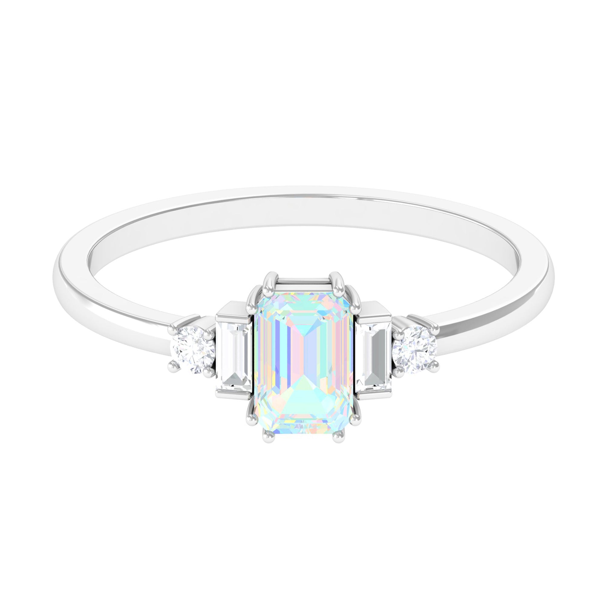 Octagon Cut Ethiopian Opal Solitaire Ring with Diamond Ethiopian Opal - ( AAA ) - Quality - Rosec Jewels
