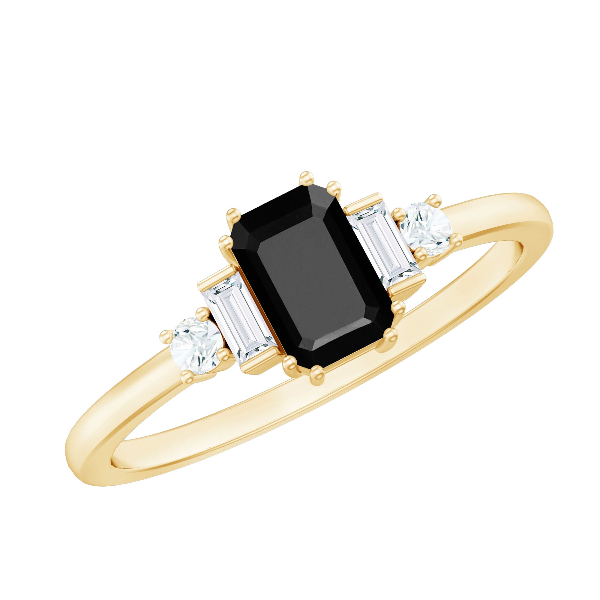 Rosec Jewels-Emerald Cut Black Onyx Engagement Ring with Diamonds