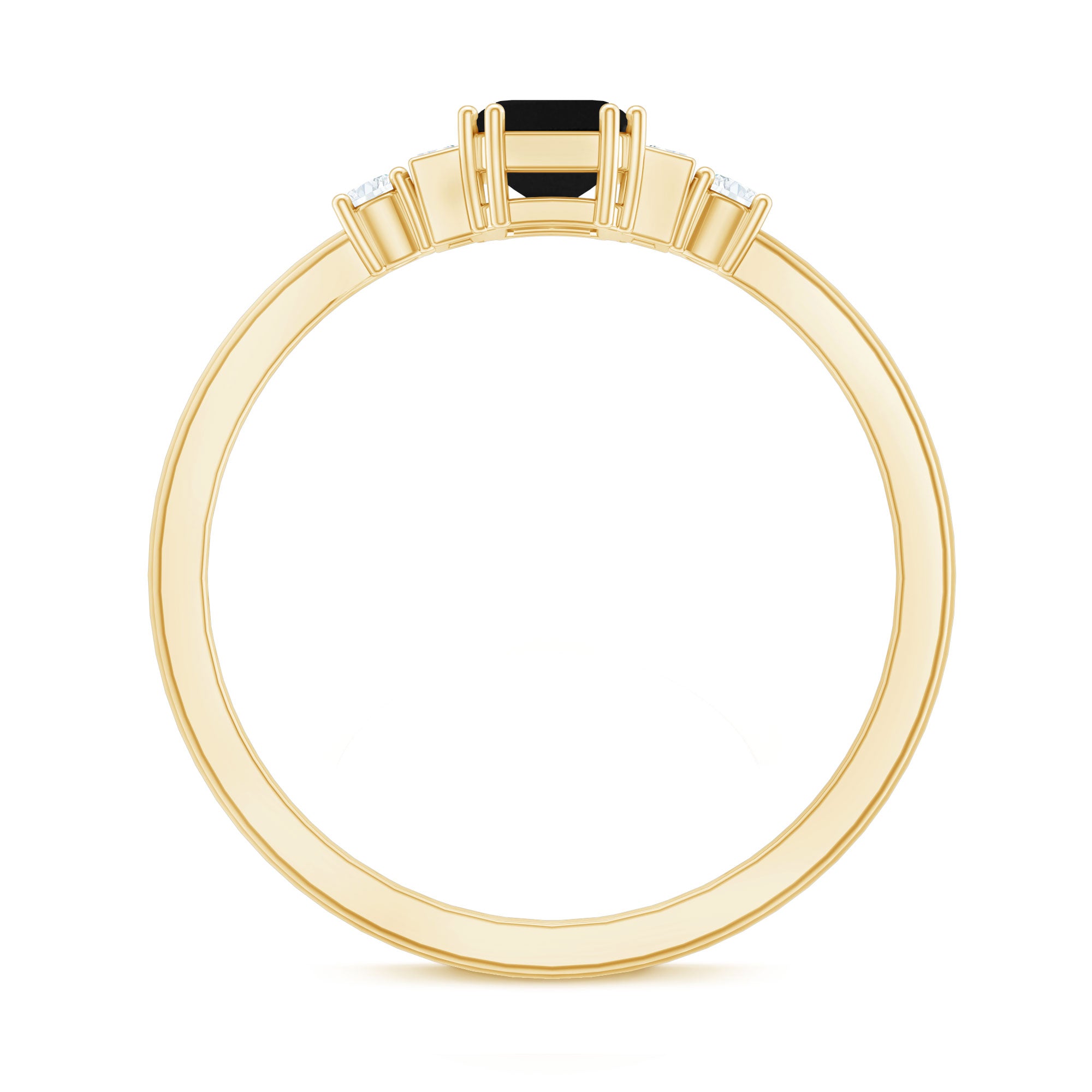 Rosec Jewels-Emerald Cut Black Onyx Engagement Ring with Diamonds