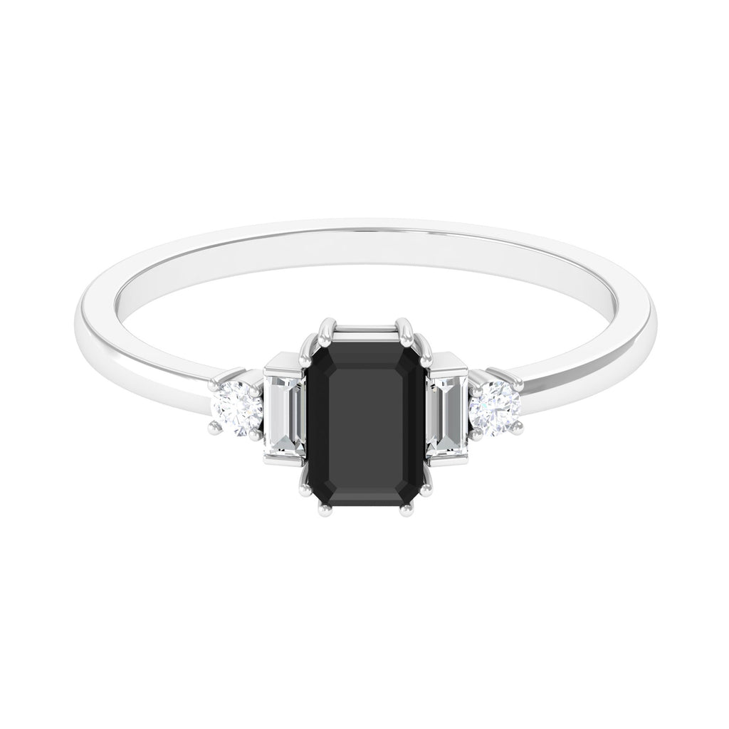 3/4 CT Octagon Cut Black Spinel Solitaire Ring with Diamond Black Spinel - ( AAA ) - Quality - Rosec Jewels