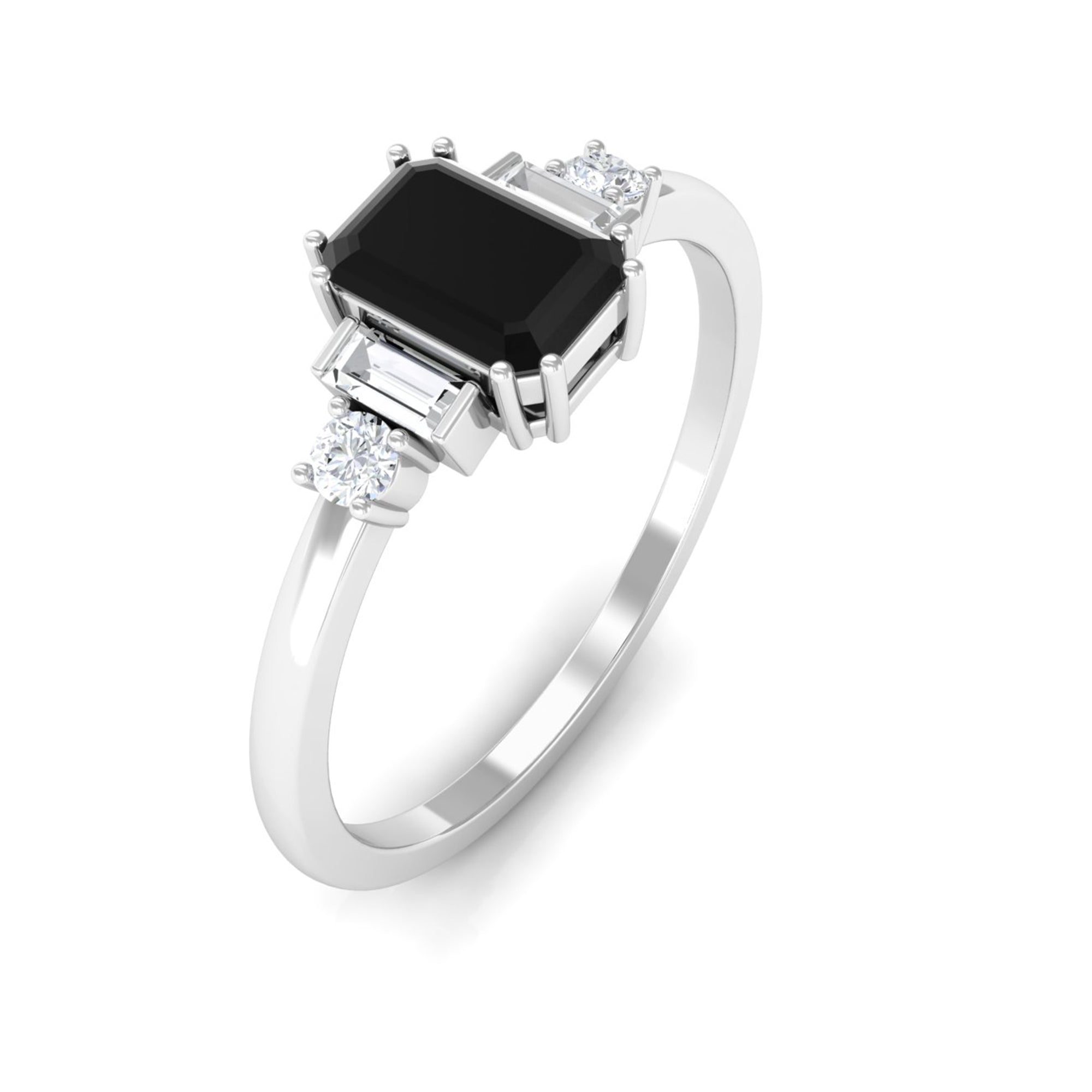 3/4 CT Octagon Cut Black Spinel Solitaire Ring with Diamond Black Spinel - ( AAA ) - Quality - Rosec Jewels