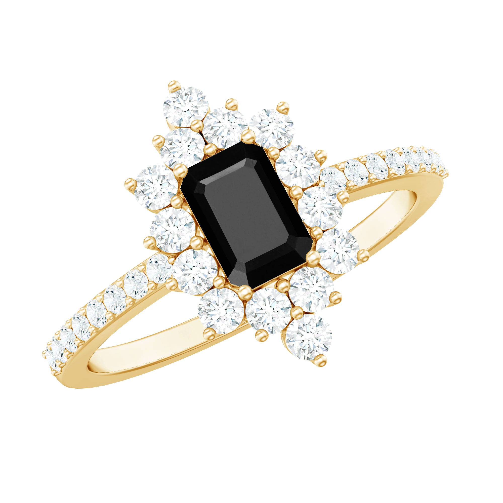 Rosec Jewels-Vintage Style 1.6 Carat Lab Grown Black and White Diamond Emerald Cut Engagement Ring