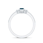 Rosec Jewels-4X6mm Emerald Cut London Blue Topaz Antique Looking Engagement Ring with Diamond Halo