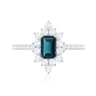 Rosec Jewels-4X6mm Emerald Cut London Blue Topaz Antique Looking Engagement Ring with Diamond Halo