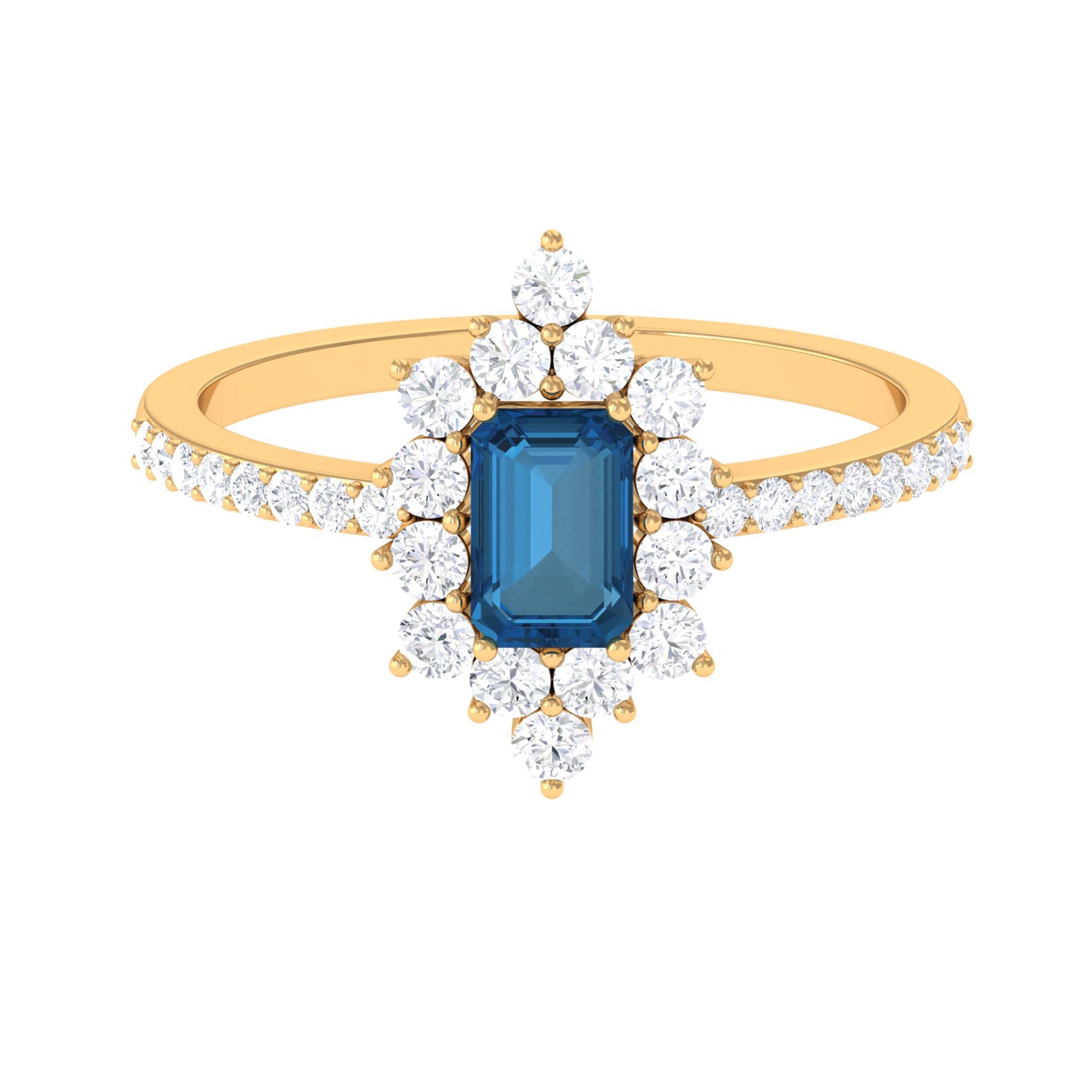 2 CT Vintage London Blue Topaz Ring with Diamond Halo London Blue Topaz - ( AAA ) - Quality - Rosec Jewels