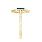 Rosec Jewels-4X6mm Emerald Cut London Blue Topaz Antique Looking Engagement Ring with Diamond Halo