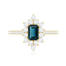 Rosec Jewels-4X6mm Emerald Cut London Blue Topaz Antique Looking Engagement Ring with Diamond Halo