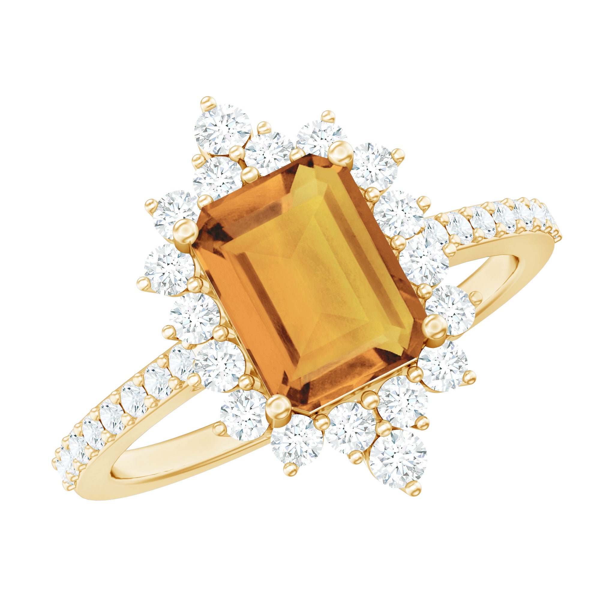 Vintage Looking Citrine Emerald Cut Engagement Ring with Halo AAA - Rosec Jewels
