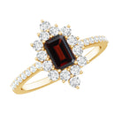 Vintage Inspired Garnet Emerald Cut Engagement Ring with Diamond Halo AAA - Rosec Jewels