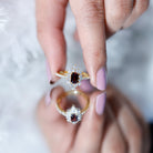 Vintage Inspired Garnet Emerald Cut Engagement Ring with Diamond Halo AAA - Rosec Jewels