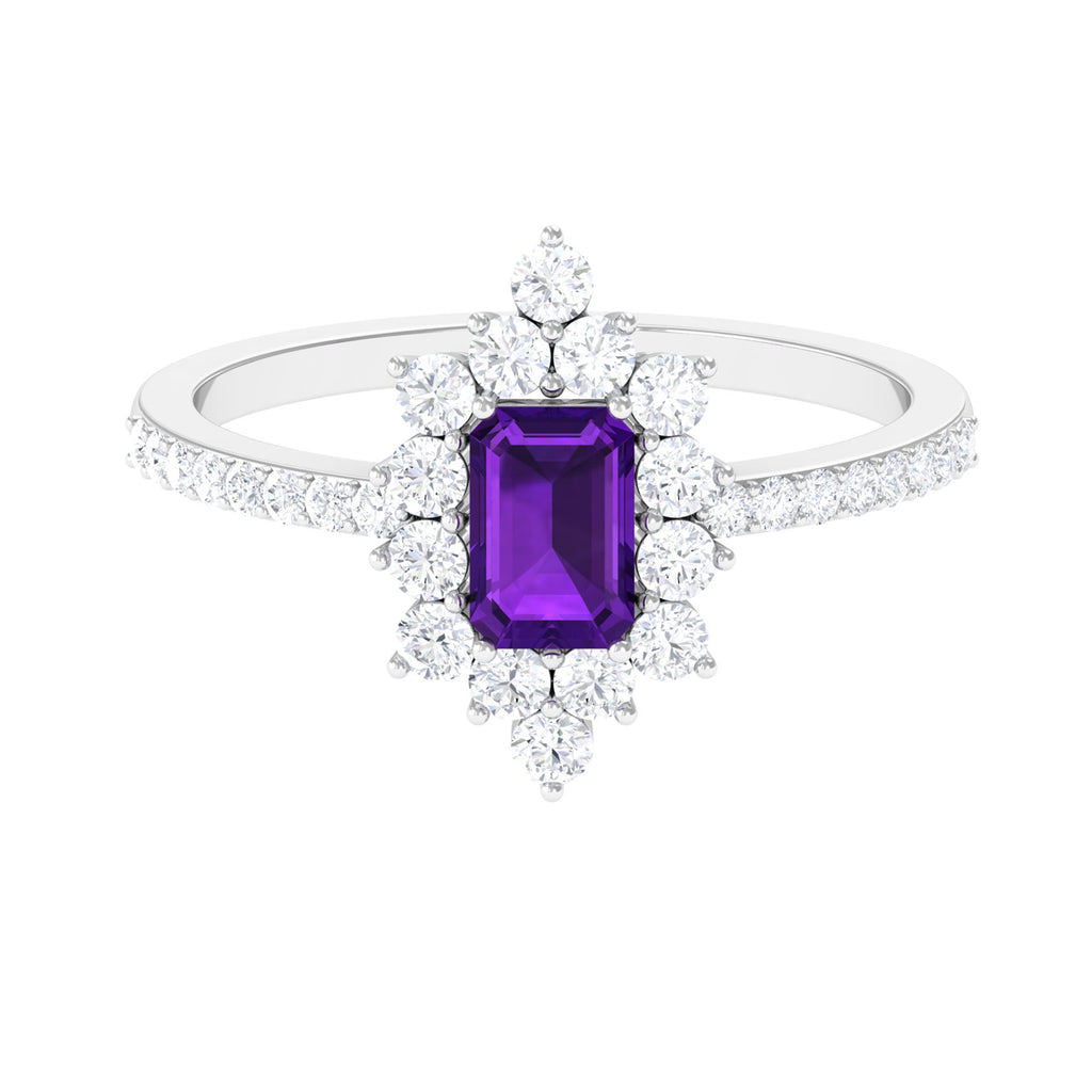 Vintage Inspired Amethyst and Diamond Halo Engagement Ring Amethyst - ( AAA ) - Quality - Rosec Jewels