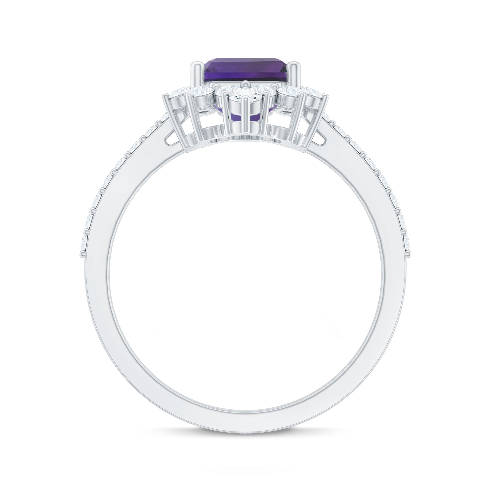 Vintage Style 1.4 Carat Emerald Cut Amethyst Engagement Ring with Diamonds AAA - Rosec Jewels
