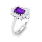 Vintage Inspired Amethyst and Diamond Halo Engagement Ring Amethyst - ( AAA ) - Quality - Rosec Jewels