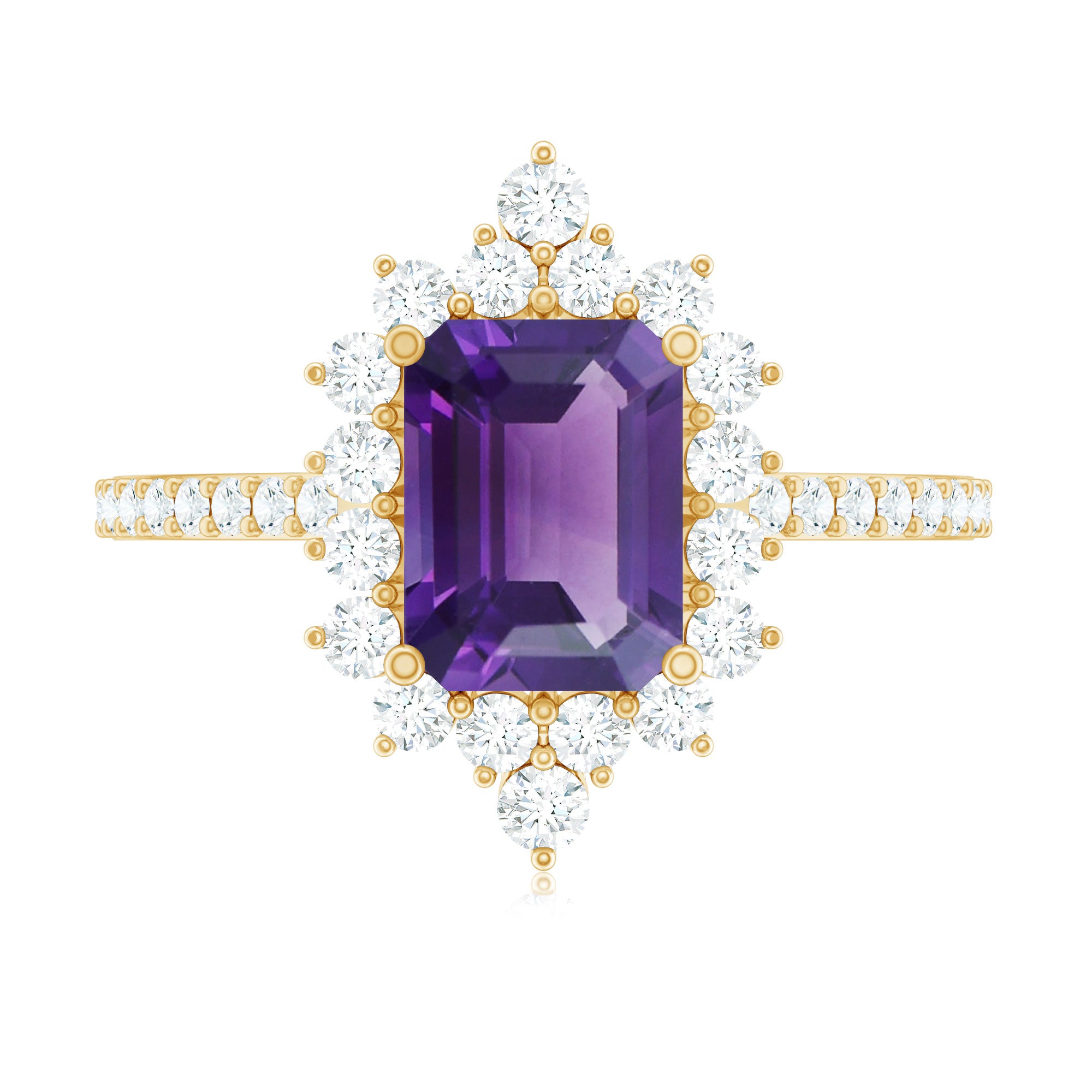 Vintage Style 1.4 Carat Emerald Cut Amethyst Engagement Ring with Diamonds AAA - Rosec Jewels