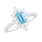 Vintage Looking Aquamarine and Diamond Halo Engagement Ring AAA - Rosec Jewels