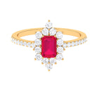 Vintage Inspired Ruby and Diamond Halo Engagement Ring Ruby - ( AAA ) - Quality - Rosec Jewels