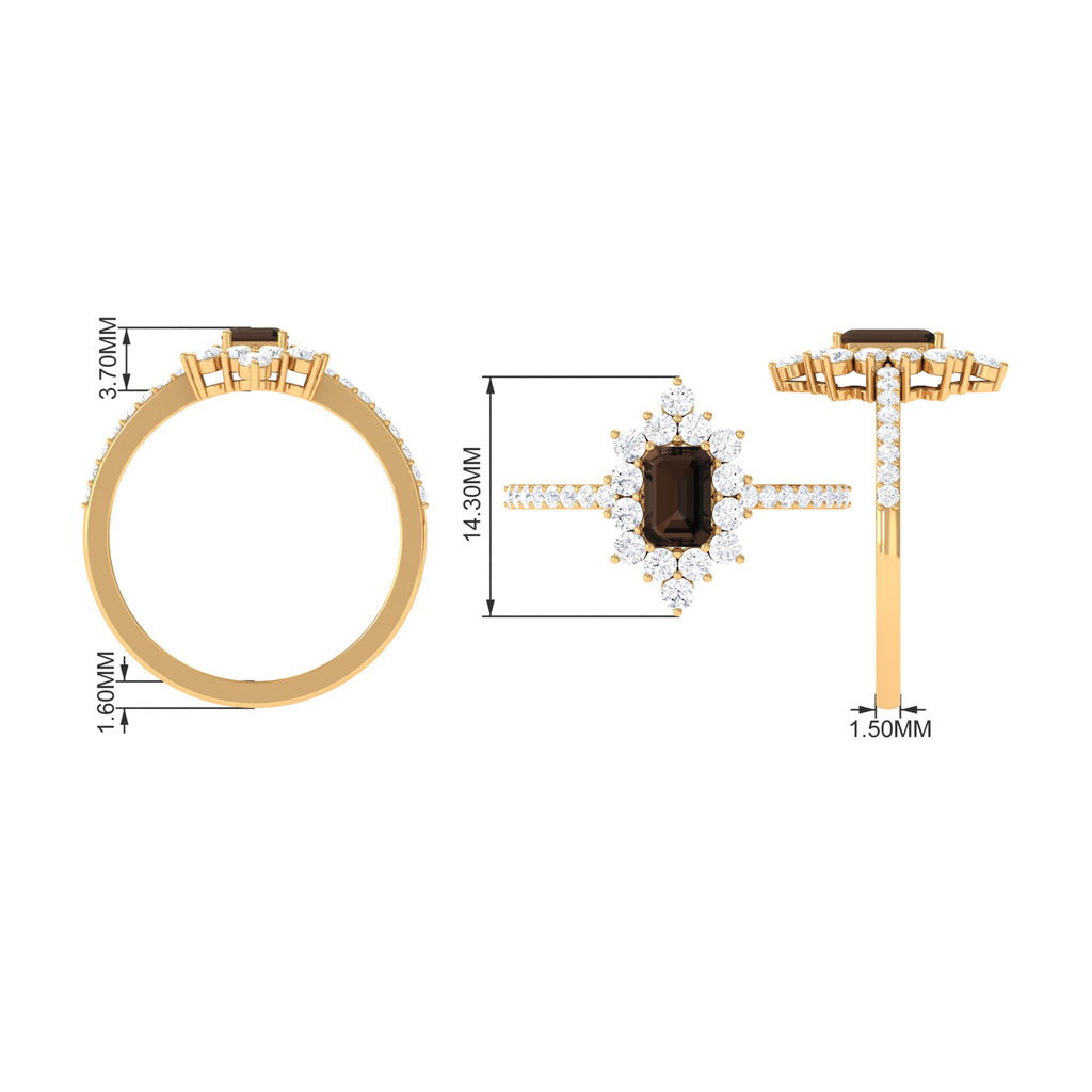 Octagon Cut Smoky Quartz and Diamond Vintage Ring Smoky Quartz - ( AAA ) - Quality - Rosec Jewels