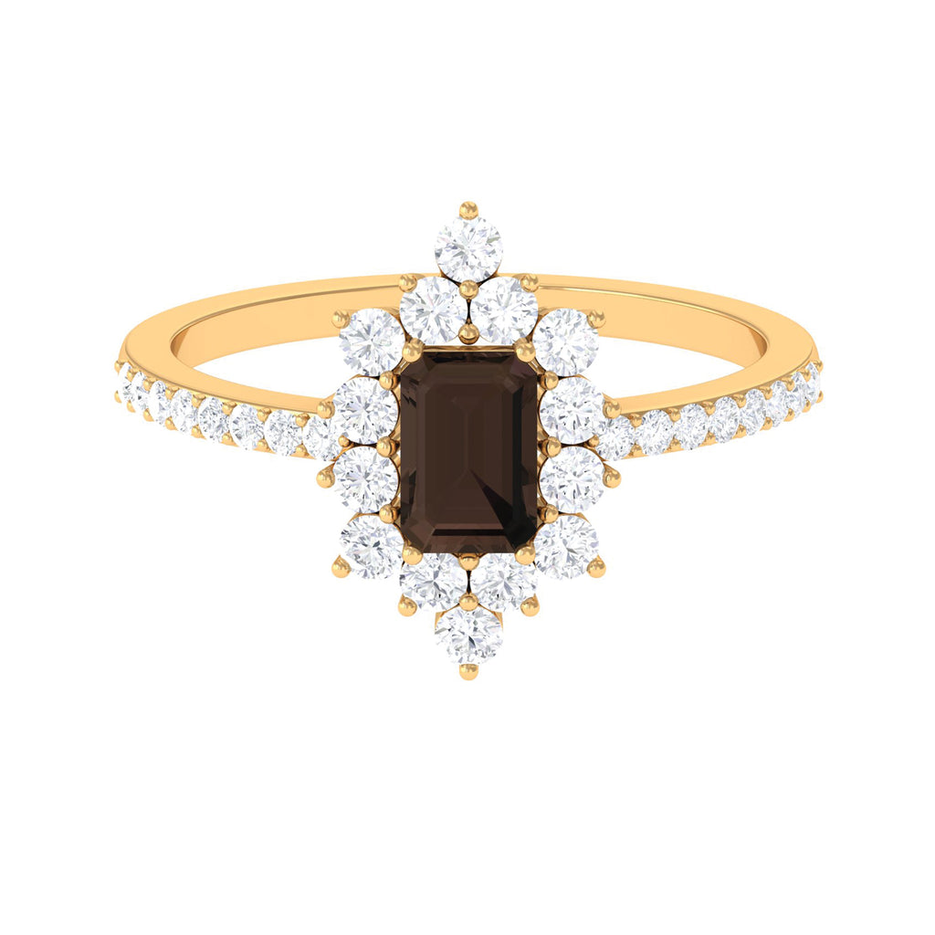 Octagon Cut Smoky Quartz and Diamond Vintage Ring Smoky Quartz - ( AAA ) - Quality - Rosec Jewels