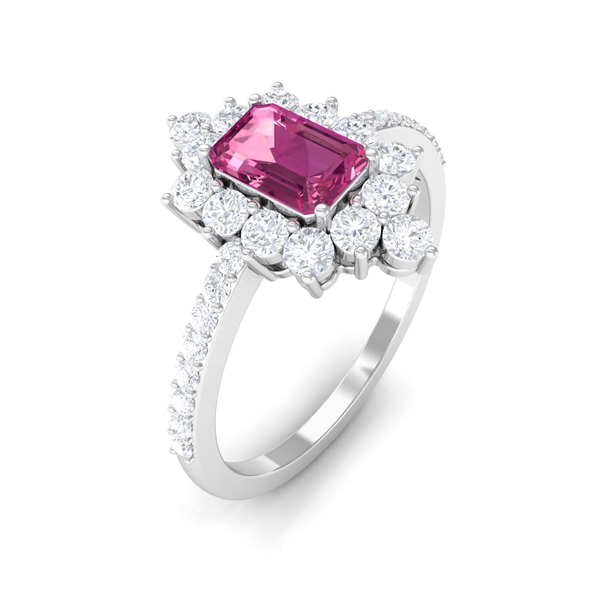 1.75 CT Vintage Inspired Pink Tourmaline Ring with Diamond Halo Pink Tourmaline - ( AAA ) - Quality - Rosec Jewels
