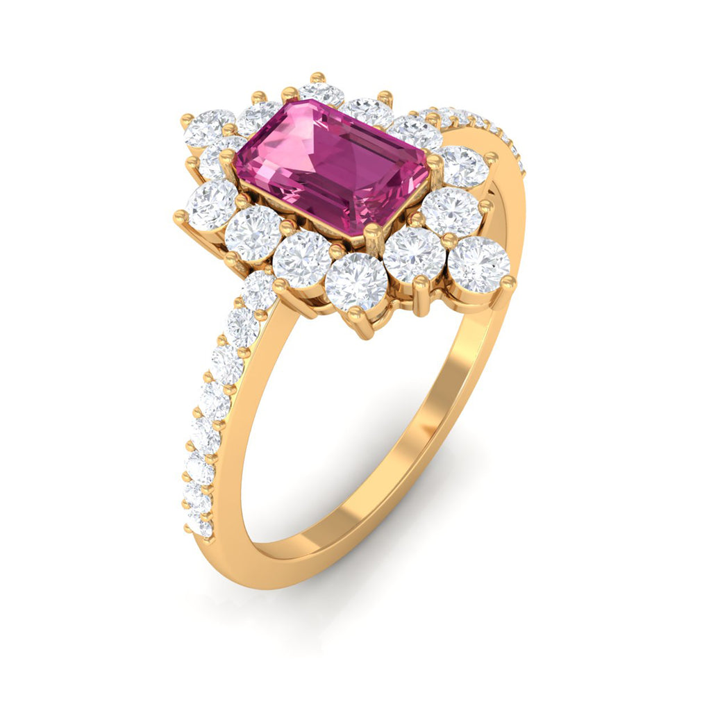 1.75 CT Vintage Inspired Pink Tourmaline Ring with Diamond Halo Pink Tourmaline - ( AAA ) - Quality - Rosec Jewels