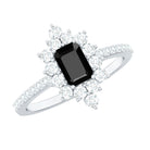 Vintage Inspired Black Onyx Engagement Ring with Diamond Halo AAA - Rosec Jewels