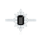 Vintage Inspired Black Onyx Engagement Ring with Diamond Halo AAA - Rosec Jewels