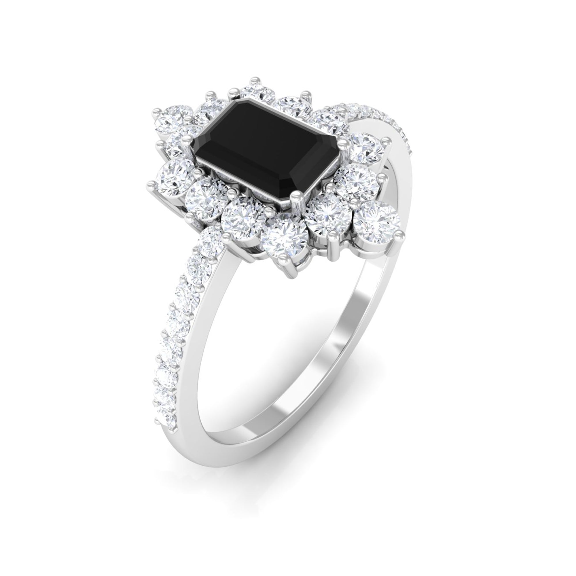 Vintage Inspired Black Spinel and Diamond Ring Black Spinel - ( AAA ) - Quality - Rosec Jewels