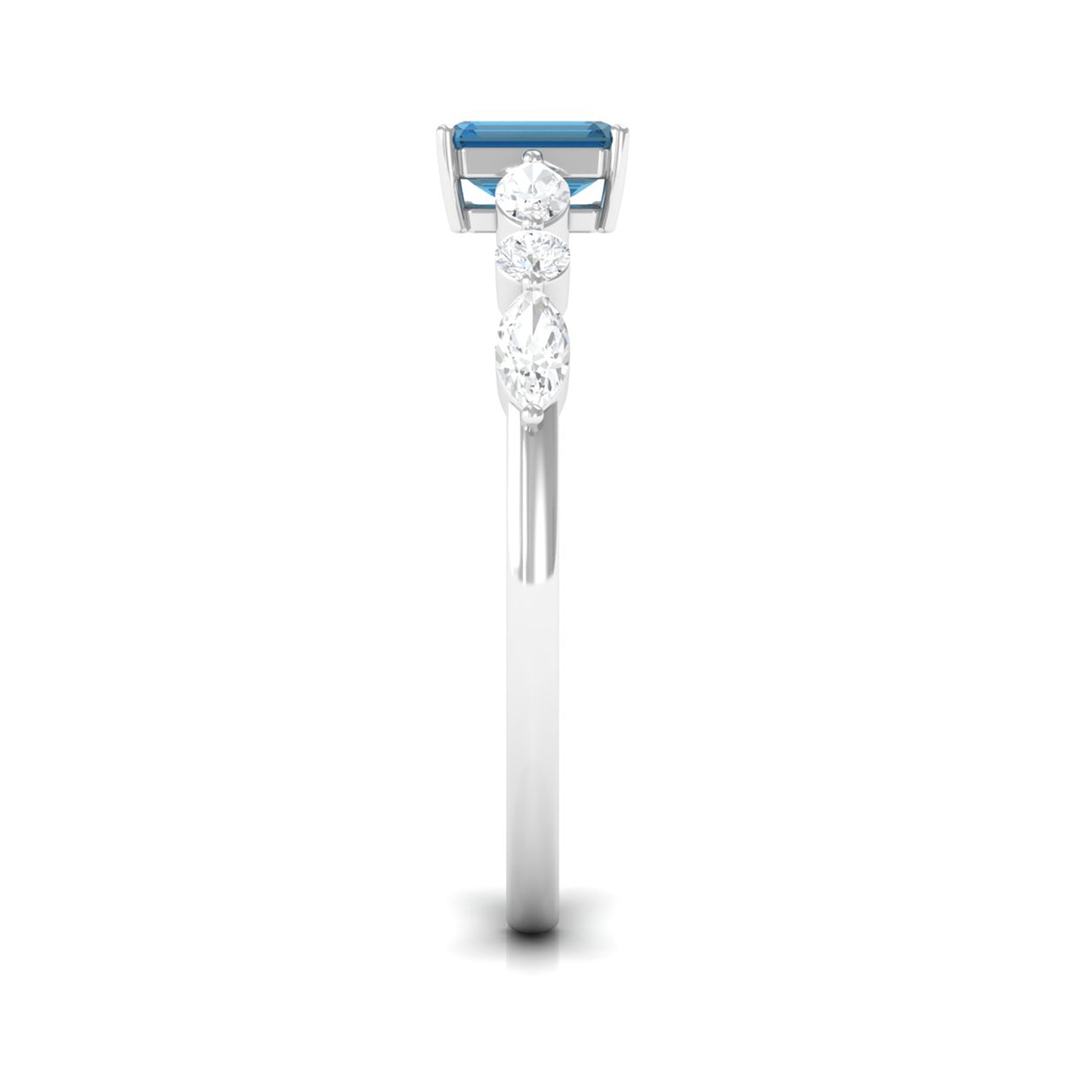 4X6mm Emerald Cut London Blue Topaz Solitaire Ring with Diamond AAA - Rosec Jewels