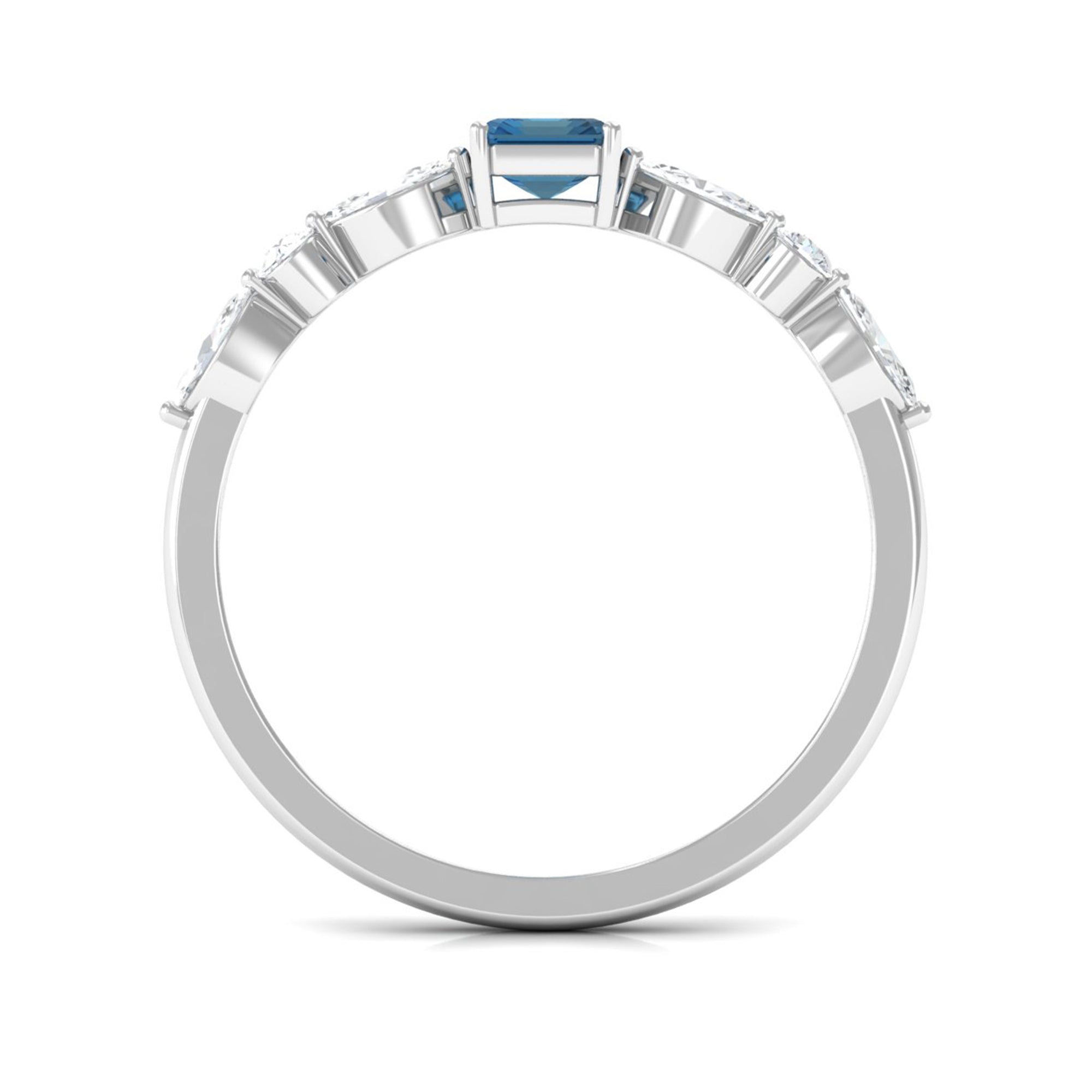 4X6mm Emerald Cut London Blue Topaz Solitaire Ring with Diamond AAA - Rosec Jewels