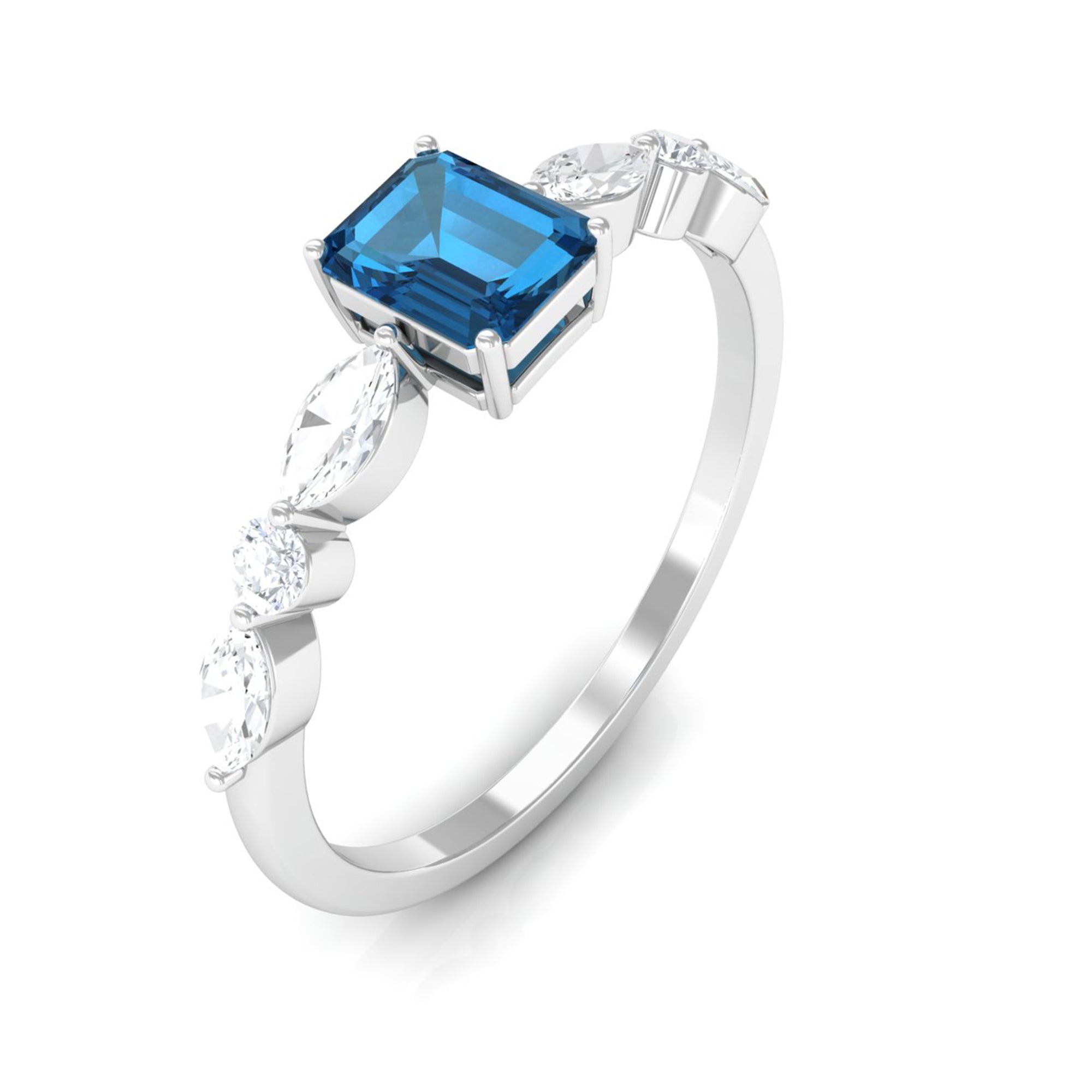 3/4 CT Octagon Cut London Blue Topaz Promise Ring with Diamond London Blue Topaz - ( AAA ) - Quality - Rosec Jewels
