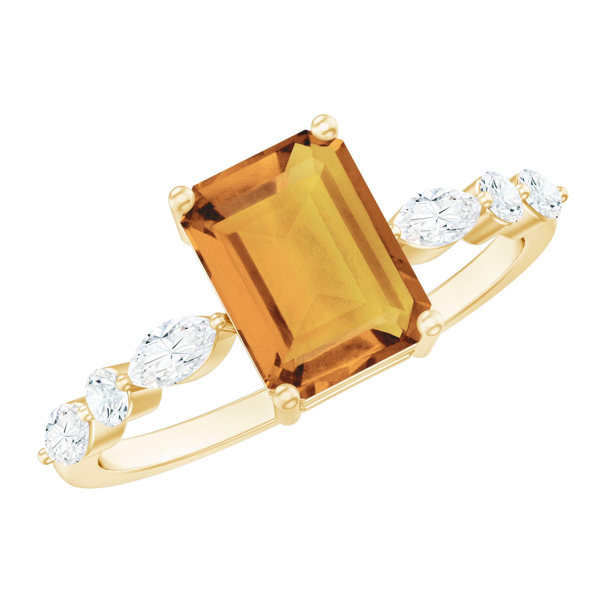 Certified Real Citrine Emerald Cut Engagement Ring with Diamond AAA - Rosec Jewels