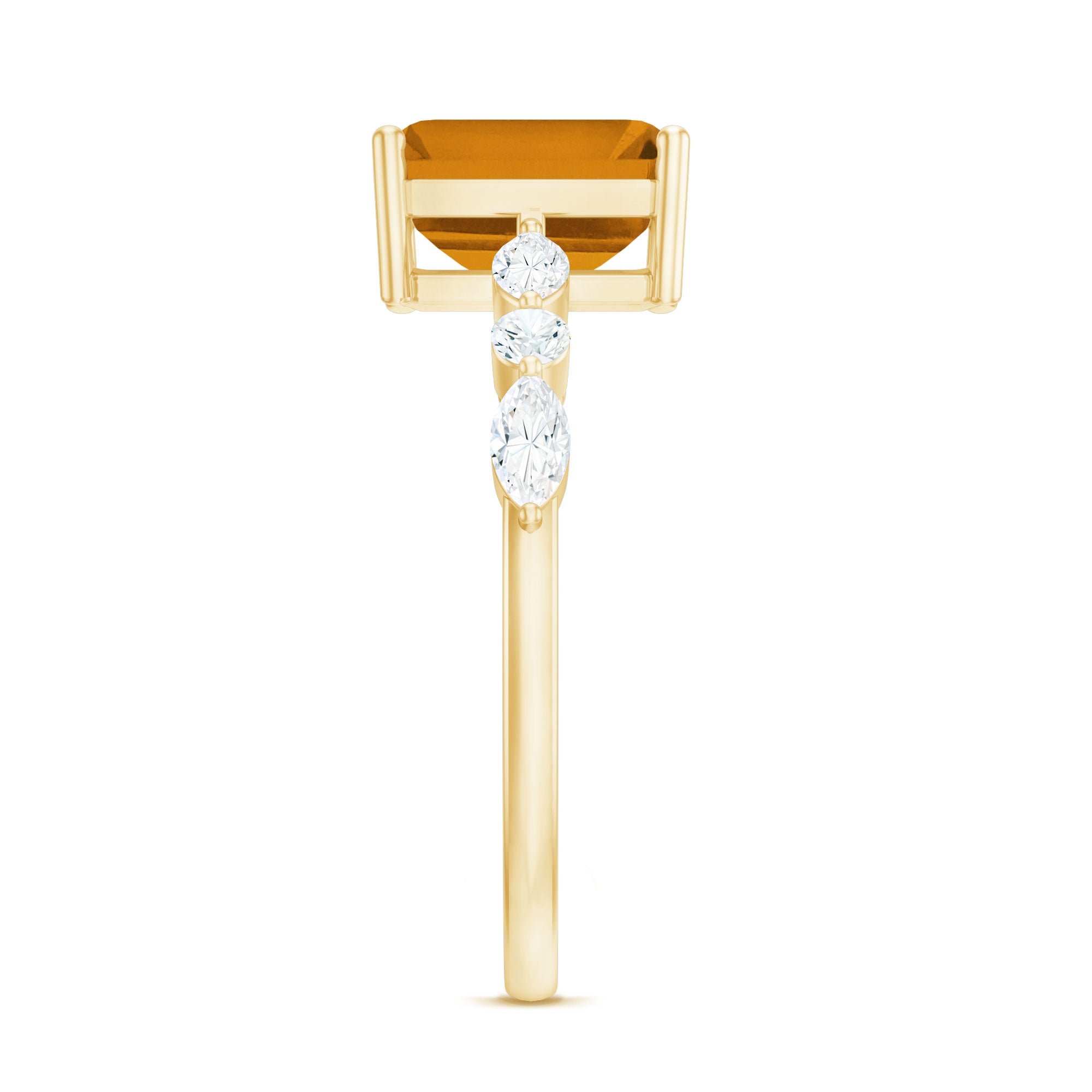 Certified Real Citrine Emerald Cut Engagement Ring with Diamond AAA - Rosec Jewels