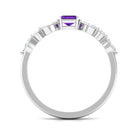 Octagon Amethyst Solitaire Ring with Diamond Side Stones Amethyst - ( AAA ) - Quality - Rosec Jewels