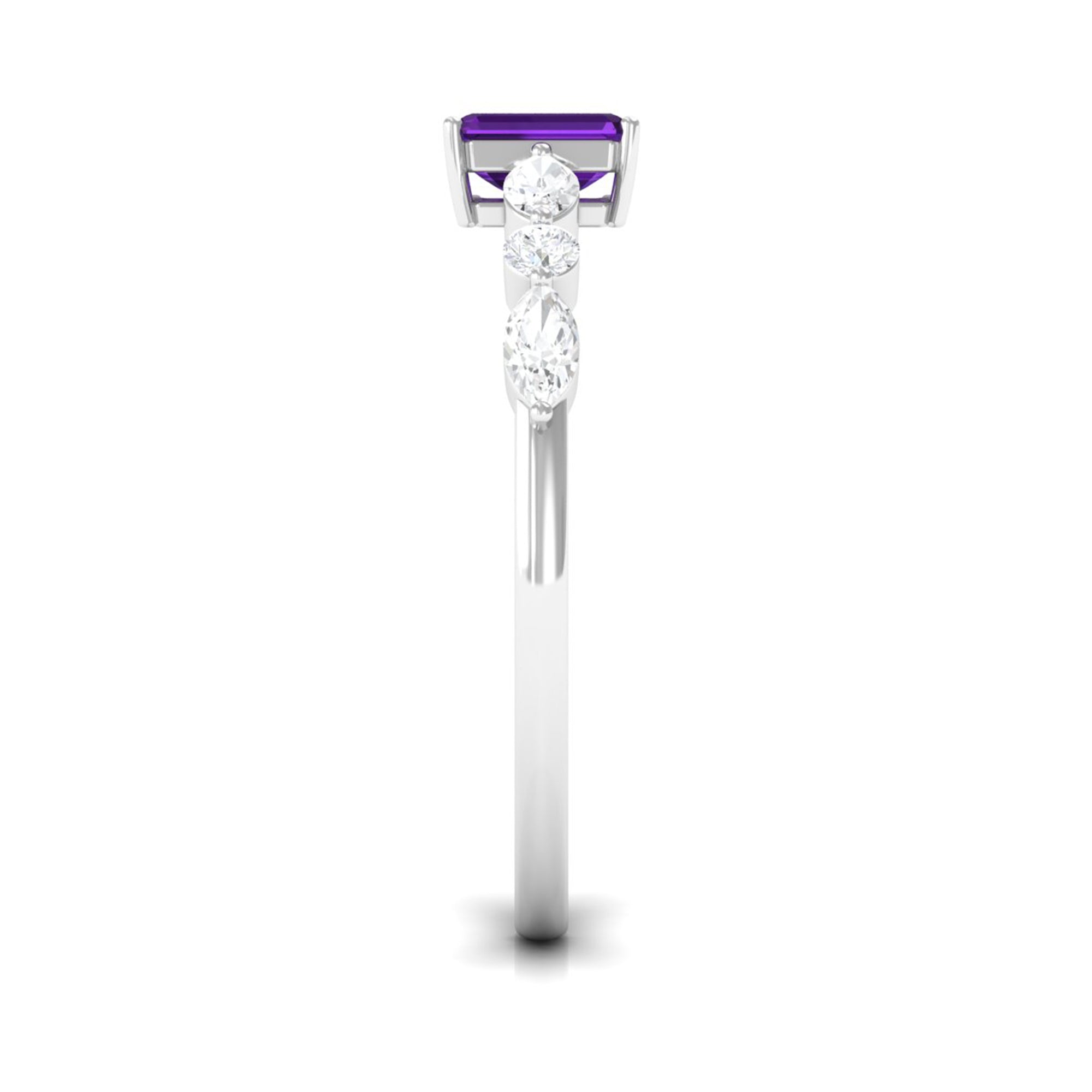 Genuine 1.4 Carat Amethyst Emerald Cut Engagement Ring with Diamond AAA - Rosec Jewels