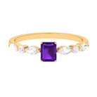 Genuine 1.4 Carat Amethyst Emerald Cut Engagement Ring with Diamond AAA - Rosec Jewels