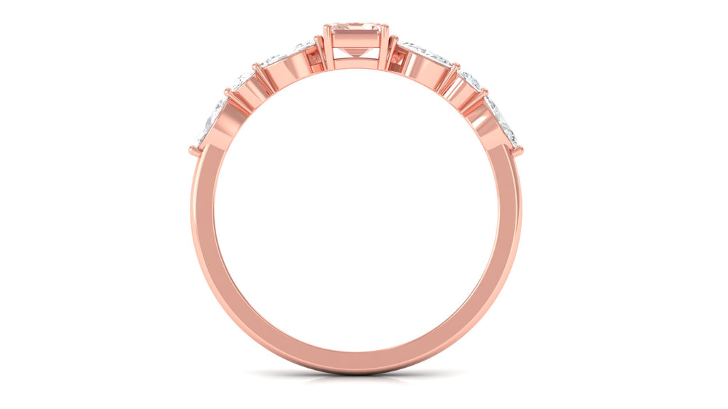 Emerald Cut Morganite Solitaire Ring with Diamond Side Stones Morganite - ( AAA ) - Quality - Rosec Jewels