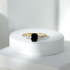 Certified 1.6 Carat Lab Grown Black Diamond Emerald Cut Engagement Ring with Side Stones AAAA ( Synthetic ) - Rosec Jewels