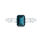 Genuine 6X8mm Emerald Cut London Blue Topaz Engagement Ring with Diamond AAA - Rosec Jewels