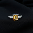 Rosec Jewels-Genuine 6X8mm Citrine Emerald Cut Engagement Ring with Moissanite Side Stones
