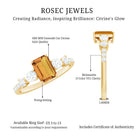 Rosec Jewels-Genuine 6X8mm Citrine Emerald Cut Engagement Ring with Moissanite Side Stones
