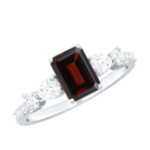 Rosec Jewels-Genuine Garnet Emerald Cut Engagement Ring with Diamond Side Stones